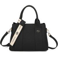 Fontanella Fashion Women's Mori PU Leather Triple Compartment Structured Canvas Top-Handle Tote Bag in Black