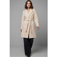 Big Dart Women's Belted Midi Coat with Jacket Collar in Ivory | Size: 2XL