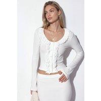 Busem Women's Fitted Ribbed Crop Cardigan in White | Size: Large