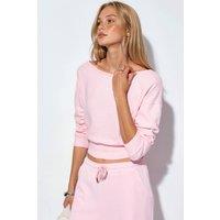 Busem Women's Cropped Boat Neck Sweatshirt in Baby Pink | Size: Large