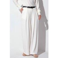 Busem Women's High-Waist Wide-Leg Crepe Trousers With Belt in Off-White | Size: Large