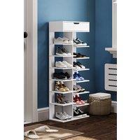 Living and Home 9/8 Tier Shoe Rack with Drawer Organizer Storage Shelf Hallway Shoe Rack in White | Size: Medium
