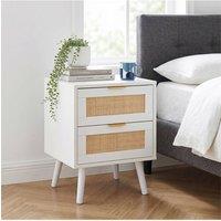 H&O Direct Set of 2 Dual-Drawer Bedside Tables Nightstands in White