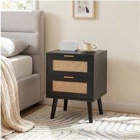 H&O Direct Set of 2 Dual-Drawer Bedside Tables Nightstands in Black