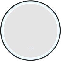 Garden Sanctuary Round Metal Framed LED Wall Mirror in Black
