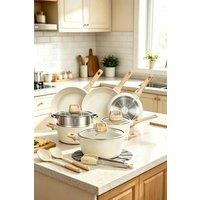 ExtraStar 17 Pieces Nonstick Cookware Set Pots & Pans Set for Kitchen in White