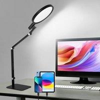 COMELY 15W LED Desk Lamp Black, 5 Color Temperature 5 Brightness, USB Charging in Black
