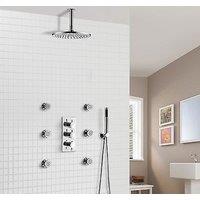 Nes Home Flora 3 way 3 dial Round Concealed Thermostatic Mixer Valve, Body Jets, Shower head & handheld in Silver