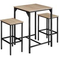 tectake Dining Table & 2 Bar Stools Inverness in Light Oak | Size: 2 Seater