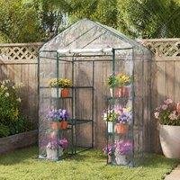 STILVORA Walk-In Greenhouse with 8 Shelves & Roll-Up Door in Clear