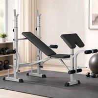 STILVORA Adjustable Weight Bench with Barbell Rack & Preacher Pad in Grey