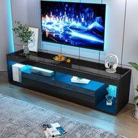 STILVORA TV Stand with 2 Drawers, LED & Glass Top, Black