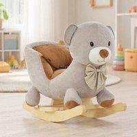 STILVORA Children's Plush Bear Rocker with Seat Belt in Grey