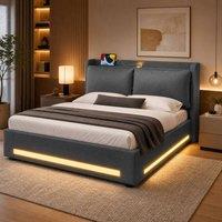 STILVORA 5ft King Upholstered Bed Frame with Storage in Dark Grey