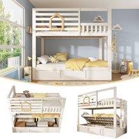 ModernLuxe Children's bunk bed with safety rail + Ottoman storage in White | Size: Single