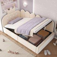 ModernLuxe Upholstered Daybed with Hydraulic Storage, Single Sofa Bed in Beige