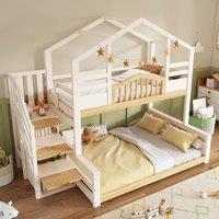 ModernLuxe Children's Single over Double Bunk Bed with storage ladder in White