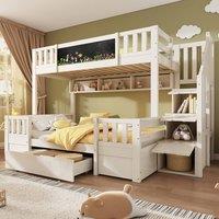 ModernLuxe Children's single over double bunk bed with storage steps + drawer in White