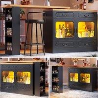 ModernLuxe Extendable bar cabinet with LEDs + 4 drawers in Black