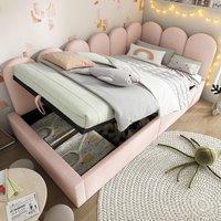 ModernLuxe Upholstered daybed with hydraulic storage & sofa function in Pink | Size: Single