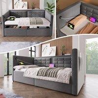 ModernLuxe Upholstered ottoman daybed with USB-C for children in Grey | Size: Single