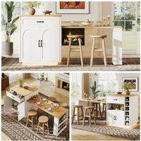 ModernLuxe Kitchen island/bar unit with pull-out table in White