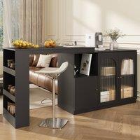 ModernLuxe Rotating bar cabinet with 3 doors & storage shelves in Black