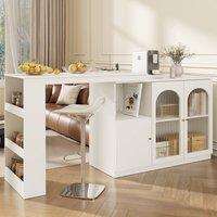 ModernLuxe Rotating bar cabinet with 3 doors & storage shelves in White