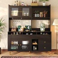 ModernLuxe Kitchen Tall Cupboards with 4 glass doors + 5 drawers in Black