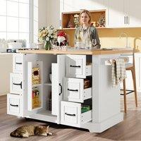 ModernLuxe Mobile kitchen island with folding table in White