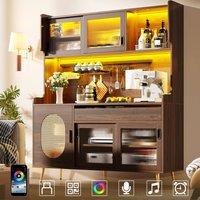ModernLuxe Kitchen Tall Cupboards with 5 doors + LEDs + storage panel in Brown