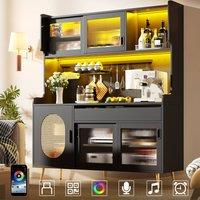 ModernLuxe Kitchen Tall Cupboards with 5 doors + LEDs + storage panel in Black