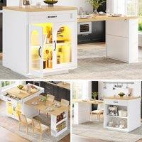 ModernLuxe Extendable kitchen island with LEDs + 2 drawers in White