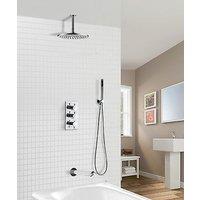 Nes Home Flora 3 Way Round Concealed Thermostatic Mixer Valve Bath Filler Hand Shower in Silver