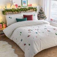 Furn Christmas Together Teddy Fleece Duvet Cover Set in White | Size: Super King