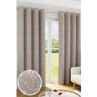 Enhanced Living 100% Blackout Floral Embroidery Pair of Thermal Eyelet Curtains in Natural | Size: 229 cm width x 183 cm drop