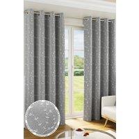 Enhanced Living 100% Blackout Floral Embroidery Pair of Thermal Eyelet Curtains in Grey | Size: 229 cm width x 183 cm drop