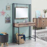 Timber Art Design Stretton Bedroom Dressing Vanity Makeup Table Mirror Drawer Rustic Oak in Brown