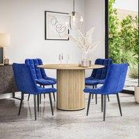 More4Homes Arlo Oak Table Top W Oak Legs + Nova Velvet Dining Chair Set Of 4 in Blue