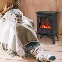 HOMCOM Electric Stove Heater LED Flame Effect 1000W/2000W in Black