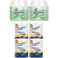 Freedom Aloe Vera 3-Ply 90 Rolls + Rhino Jumbo Kitchen Towels 24 Rolls in White