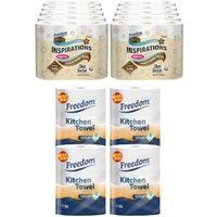 Freedom Shea Butter 3-Ply 90 Rolls + Rhino Jumbo Kitchen Towels 24 Rolls in White