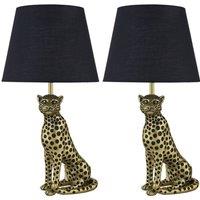 First Choice Lighting Set of 2 Bella - Gold Cheetah Table Lamps with Black Fabric Shades