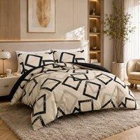Grace Modern Reversible Microfiber Duvet Cover Set Easy Care Bedding in Taupe | Size: King