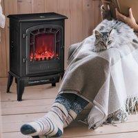 HOMCOM Freestanding Electric Fireplace Stove W/Realistic Flame Effect 1000W/2000W Black