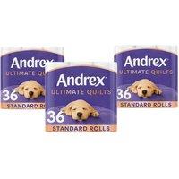Andrex Toilet Rolls x108 Supreme Quilts Fragrance-Free 3 Ply Toilet Paper in White