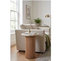 IH Design Bundi Natural Marble & Wood Pedestal Side Table in Brown