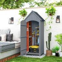 OUTSUNNY Wooden Small Garden Shed with 3 Shelves & Tilt Roof Grey