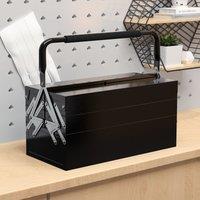 DURHAND 3 Tier Metal Toolbox with 5 Tray Carry Handle in Black | Size: Small