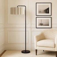 CGC Lighting Kyra Matt Black Angled Floor Lamp with Large Scalloped Lampshade in Beige